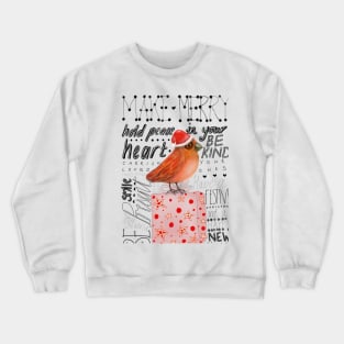 Christmas Greetings Bird on Present Crewneck Sweatshirt